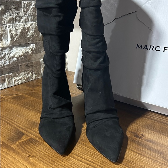 Marc Fisher Black Suede Heeled Boots new in box size 8.5 - Picture 2 of 8